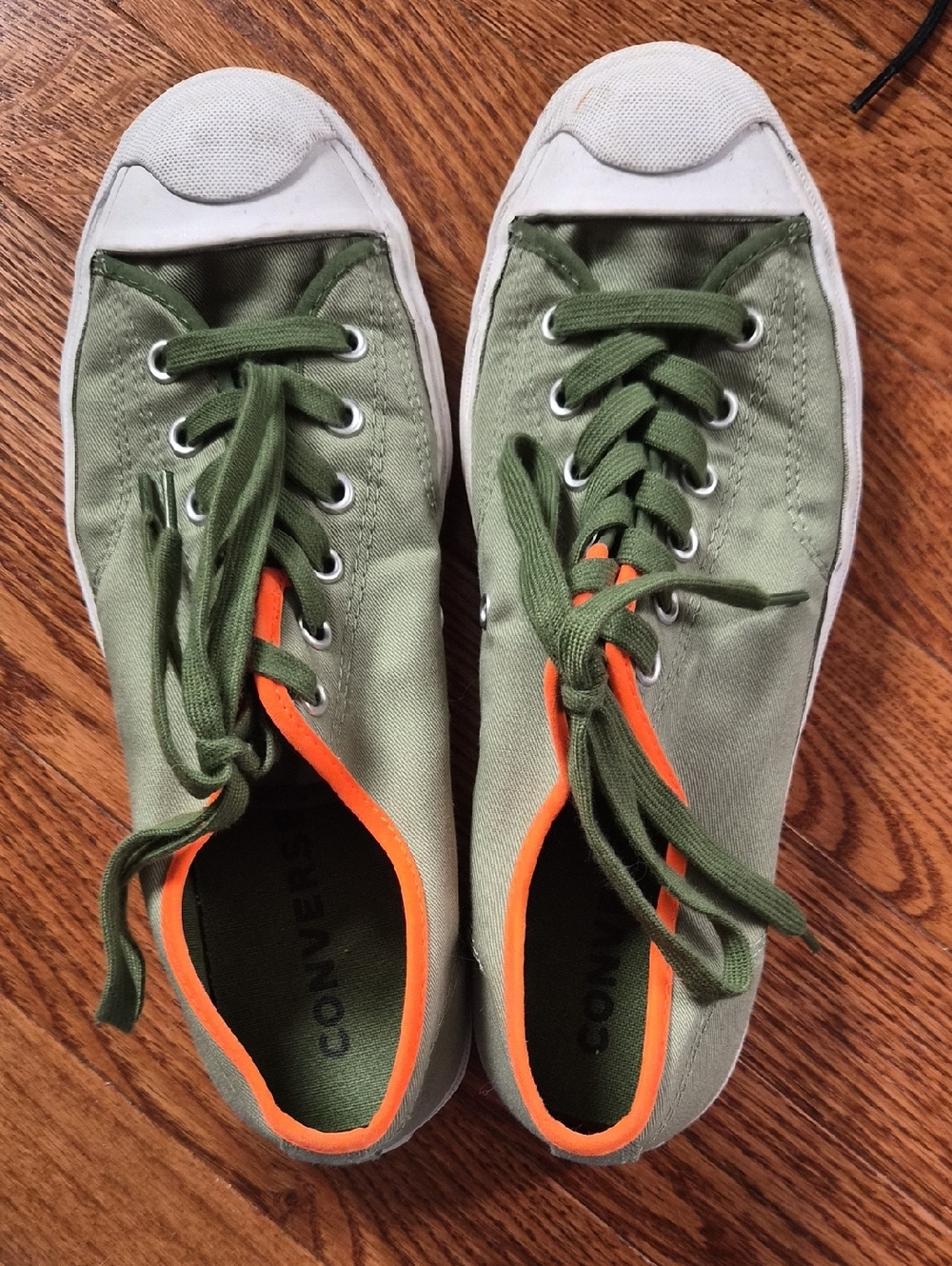 Converse Olive Green Low-Top Sneakers with Orange Trim